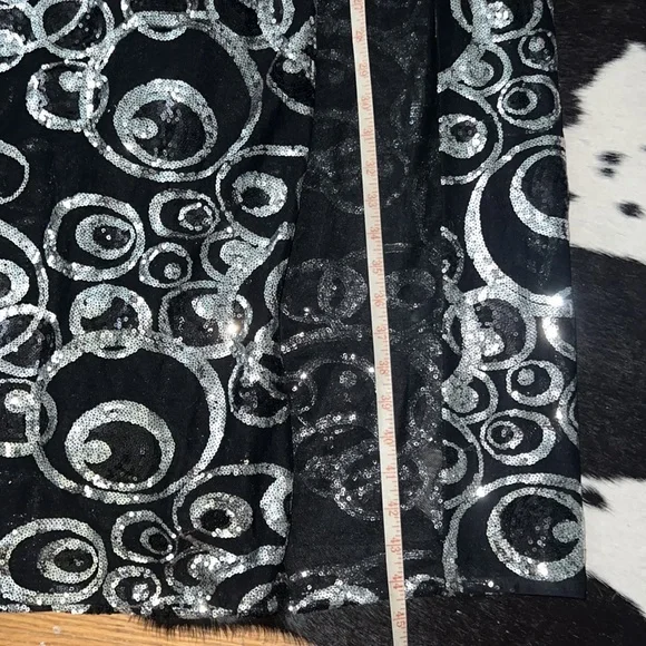 Vintage Y2K Tony Bowls Evening Wear Sheer Black Silver Sequin Skirt High Slit - Picture 8 of 11
